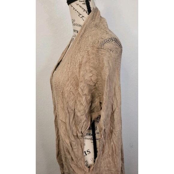 Free People All Tous Cardigan Sz OS Fishnet Bohemian Western High Low Tan Beachy - Picture 7 of 11